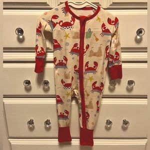 Little Sleepies Red Crab Print Cream Zipper Footless Pajamas